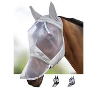 Harrison Howard Caremaster Masque Anti-Mouches intégral pour Cheval Protège Visage Nez et Oreilles Polaire en Nylon rembourré Protection UV, Argenté Brillant