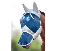 Harrison Howard CareMaster Masque Anti-Mouches pour Cheval à Long Nez avec Oreilles Argenté/Bleu rétro Taille M