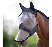 Harrison Howard CareMaster Masque anti-mouches pour cheval à long nez avec oreilles Noir/argenté rétro Grande taille