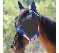 Harrison Howard CareMaster Masque Anti-Mouches pour Cheval avec Oreilles et Franges nasales Bleu