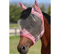 Harrison Howard CareMaster Masque Anti-Mouches pour Cheval avec Protection UV en Maille Fine avec Laine Extra Douce au Toucher sur la Peau Rose Clair M