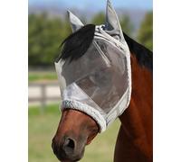 Harrison Howard CareMaster Masque Anti-Mouches pour Cheval avec Protection UV en Maille Fine avec Laine Extra Douce au Toucher sur la Peau Argenté Taille M