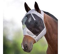 Harrison Howard CareMaster Masque anti-mouches pour chevaux en polaire épaisse et maille fine translucide, standard, argenté/noir rétro, taille M