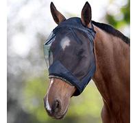 Harrison Howard CareMaster Masque anti-mouches pour chevaux en polaire épaisse et maille fine translucide, standard, noir, taille XL