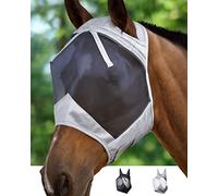 Harrison Howard CareMaster Masque Anti-Mouches Protection Anti-UV avec Oreilles Argent/Noir Cheval de Trait (XL)