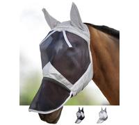 Harrison Howard CareMaster Masque Anti-Mouches Protection Anti-UV Oreilles et Naseaux Argent/Noir Cheval de Trait (XL)