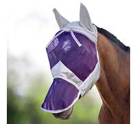 Harrison Howard CareMaster Masque Anti-Mouches Protection Anti-UV Oreilles et Naseaux Argent/Violet Cheval de Trait (XL)