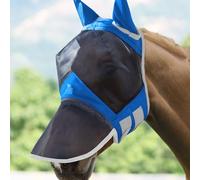 Harrison Howard CareMaster Pro Luminous Horse Fly Mask Large Eye Space Long Nose with Ears UV Protection for Horse-Signature Blue