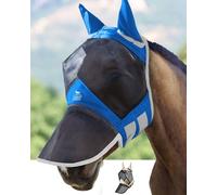 Harrison Howard CareMaster Pro Luminous Horse Fly Mask Large Eye Space Long Nose with Ears UV Protection for Horse-Signature Blue