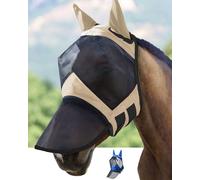 Harrison Howard CareMaster Pro Luminous Horse Fly Mask Large Eye Space Long Nose with Ears UV Protection for Horse-Light Champagne
