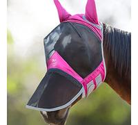 Harrison Howard CareMaster Pro Masque anti-mouches lumineux pour cheval - Grand espace pour les yeux avec oreilles - Protection UV pour cheval - Flamant rose - Taille L - Taille complète