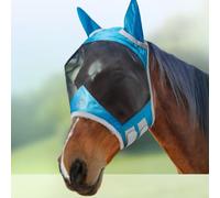 Harrison Howard CareMaster Pro Masque anti-mouches lumineux pour cheval - Grand espace pour les yeux avec oreilles, standard - Protection UV pour cheval - Bleu ciel - Taille XL - Extra complet