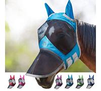 Harrison Howard CareMaster Pro Masque Anti-Mouches Lumineux pour Cheval Grand Espace pour Les Yeux avec Oreilles Protection UV pour Cheval Bleu Ciel Taille complète