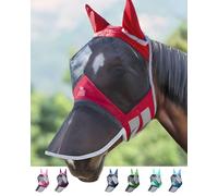 Harrison Howard CareMaster Pro Masque anti-mouches lumineux pour cheval Grand espace pour les yeux avec oreilles - Protection UV pour cheval - Rouge - Taille XL - Extra complet