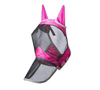Harrison Howard CareMaster Pro Masque anti-mouches lumineux pour cheval Grand espace pour les yeux avec oreilles - Protection UV pour cheval - Flamant rose - Petit poney