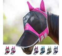 Harrison Howard CareMaster Pro Masque anti-mouches lumineux pour cheval - Grand espace pour les yeux avec oreilles - Protection UV pour cheval - Flamant rose - Taille M (Cob)