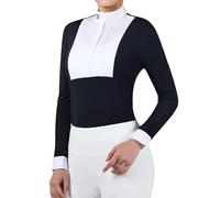 Harrison Howard Chemise d'équitation plissée à manches longues avec broderie, bleu marine, Taille M