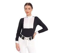 Harrison Howard Chemise d'équitation plissée à manches longues avec broderie, bleu marine, Taille S