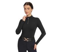 Harrison Howard Haut de cycliste à manches longues et col montant respirant, confortable, extensible avec détails brodés, haut flatteur pour compétition spectacles, noir, Taille S