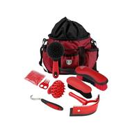 Harrison Howard Kit de 7 brosses de toilettage pour cheval avec sac de rangement Série Equine Care Rouge