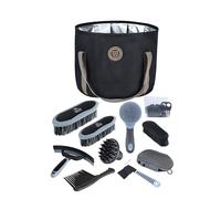 Harrison Howard Kit de toilettage pour chevaux 9 pièces Equine Care Series Ensemble de brosses pour chevaux avec sac fourre-tout organiseur Noir