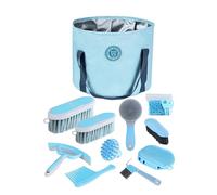 Harrison Howard Kit de toilettage pour chevaux 9 pièces Equine Care Series Ensemble de brosses pour chevaux avec sac fourre-tout Bleu doux