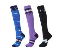 Harrison Howard Lot de 3 paires de chaussettes d'équitation de qualité supérieure pour l'équitation et bottes hautes pour femme, Barre de couleur bleue/mors pour cheval violet/mors noir, taille unique