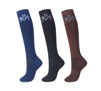 Harrison Howard Lot de 3 paires de chaussettes d'équitation de qualité supérieure pour l'équitation et bottes hautes pour femme, Noir simple/café/bleu, taille unique