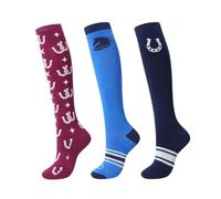 Harrison Howard Lot de 3 paires de chaussettes d'équitation de qualité supérieure pour l'équitation et bottes hautes pour femme, Fer à cheval bleu marine/étoile rose fer à cheval, taille unique
