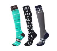Harrison Howard Lot de 3 paires de chaussettes d'équitation de qualité supérieure pour l'équitation et bottes hautes pour femme, Barre de couleur bleue/mors pour cheval violet/mors noir, taille unique