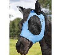 Harrison Howard Masque anti-mouches pour cheval avec ouverture sur le devant - Stretch respirant et confortable - Protection UV - Bleu glacier L