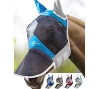 Harrison Howard Pro Masque anti-mouches lumineux pour cheval à long nez avec oreilles - Protection UV pour cheval - Bleu azur/argenté - Taille M