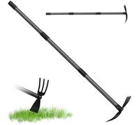 HARRMS Binette de jardin avec manche - 116 cm - Double binette à 3 dents - En métal - Multifonction - Accessoire de jardin pour ameublir, aérer et désherber le sol