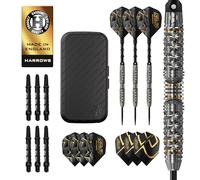 Harrows Ensemble de Fléchettes Opus, Fléchettes Professionnelles Pointe en Acier 90% Tungstène, Grand Ensemble de 16 Pièces avec Tiges en Carbone St, Ailettes Opus et Étui Slimcase (25g)