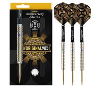 Harrows Jeu de fléchettes à Pointe en Acier 90% tungstène | Disponible en 22, 24 g et 26 g | Comprend des tiges Midi Supergrip en Carbone et des ailettes Anniversary 100 microns (24 g)
