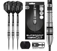 Harrows Jeu de fléchettes SuperGrip QP Bomb 90% tungstène, Pointe en Acier avec système de Changement de Pointe Rapide, Disponible en 23 g et 25 g, Comprend des tiges Supergrip et des ailettes de 100
