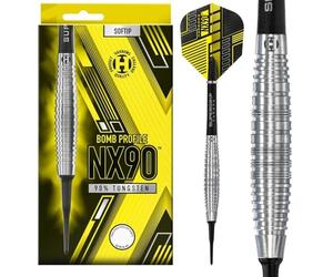 Harrows Lot de 3 fléchettes Professionnelles NX90 Bomb à Pointe Souple I 90% tungstène 21 g, 23 g et 25 g avec tiges Noires Supergrip Midi et ailettes NX90 (18 Grams)