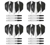 Harrows Lot de 4 fléchettes en carbone 360 et ailettes Retina, 12 tiges, 12 ailerons pour fléchettes en total, moyennes et courtes, noires et transparentes (moyen clair/blanc)