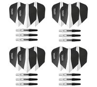 Harrows Lot de 4 jeux de tiges de fléchettes en carbone 360 et ailettes de fléchettes Retina - 12 tiges de fléchettes 12 ailettes au total - Moyennes et courtes, noires et transparentes