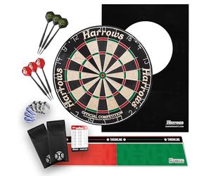Harrows Lot de fléchettes Top Shot XL | Cible de fléchettes officiel de compétition, contour XL, 6 fléchettes trophées et ligne de lancer Oche | Grand jeu de fléchettes complet pour la maison, le club