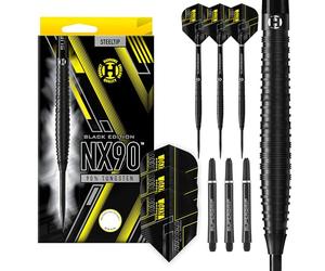 Harrows NX90 90% Tungstène Set de Fléchettes à Pointe en Acier 21g, 22g, 23g, 24g, 25g & 26g - Inclut des Shafts Midi Supergrip Noirs & des Ailes Micron NX90 (26g)