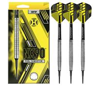Harrows NX90 Lot de 10 fléchettes Professionnelles, 90% tungstène, Pointe Souple, 18 g et 20 g, avec tiges Noires Supergrip Midi et ailettes NX90 (20 g)