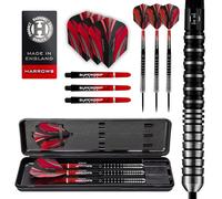 Harrows Predator Jeu de fléchettes à Pointe en Acier 90% tungstène 22 g, 23 g, 24 g et 25 g - Comprend Une poignée Ultra Traction, des tiges Supergrip Fusion, des ailettes Prime et Un étui de Voyage