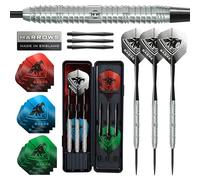 Harrows Sabre Jeu de fléchettes à pointe acier 90% tungstène - Précision professionnelle 21g à 26g | Lot de 23 pièces avec tiges de rechange, ailettes Marathon et étui de voyage | Testé par des