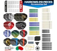 Harrows Trophy Lot d'accessoires de fléchettes 210 pièces - Ensemble incroyable comprenant des tiges de fléchettes, des ailettes de fléchettes, des anneaux de fléchettes, un aiguiseur de fléchettes,