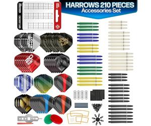 Harrows Trophy Lot d'accessoires de fléchettes 210 pièces - Ensemble incroyable comprenant des tiges de fléchettes, des ailettes de fléchettes, des anneaux de fléchettes, un aiguiseur de fléchettes,