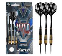 Harrows Vivid Jeu de fléchettes en Alliage d'acier teinté de Haute qualité avec Pointe en Laiton 21 g, 22 g, 23 g, 24 g et 25 g - Comprend des tiges Speedline Noires, des ailettes Vives et Un étui de