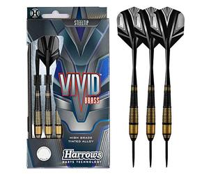 Harrows Vivid Jeu de fléchettes en Alliage d'acier teinté de Haute qualité avec Pointe en Laiton 21 g, 22 g, 23 g, 24 g et 25 g - Comprend des tiges Speedline Noires, des ailettes Vives et Un étui de