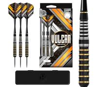 Harrows Vulcan Jeu de fléchettes à pointe en acier en laiton 22 g, 24 g ou 26 g - Corps revêtu de caoutchouc avec tiges Speedline, ailettes Vulcan et étui de fléchettes - Fléchettes durables pour un