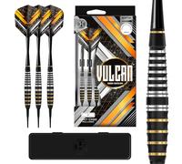Harrows Vulcan Jeu de fléchettes à pointe souple en laiton, 18 g et 20 g, avec tiges Speedline, ailettes Vulcan et case, robustes et souples, pour débutants et cibles électroniques, 18 g